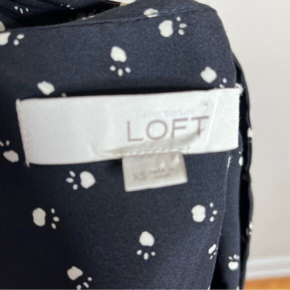 LOFT Black/Cream Paw Print Neck Tie Mini Dress Size XS Cat Dog Office Work - Picture 5 of 6